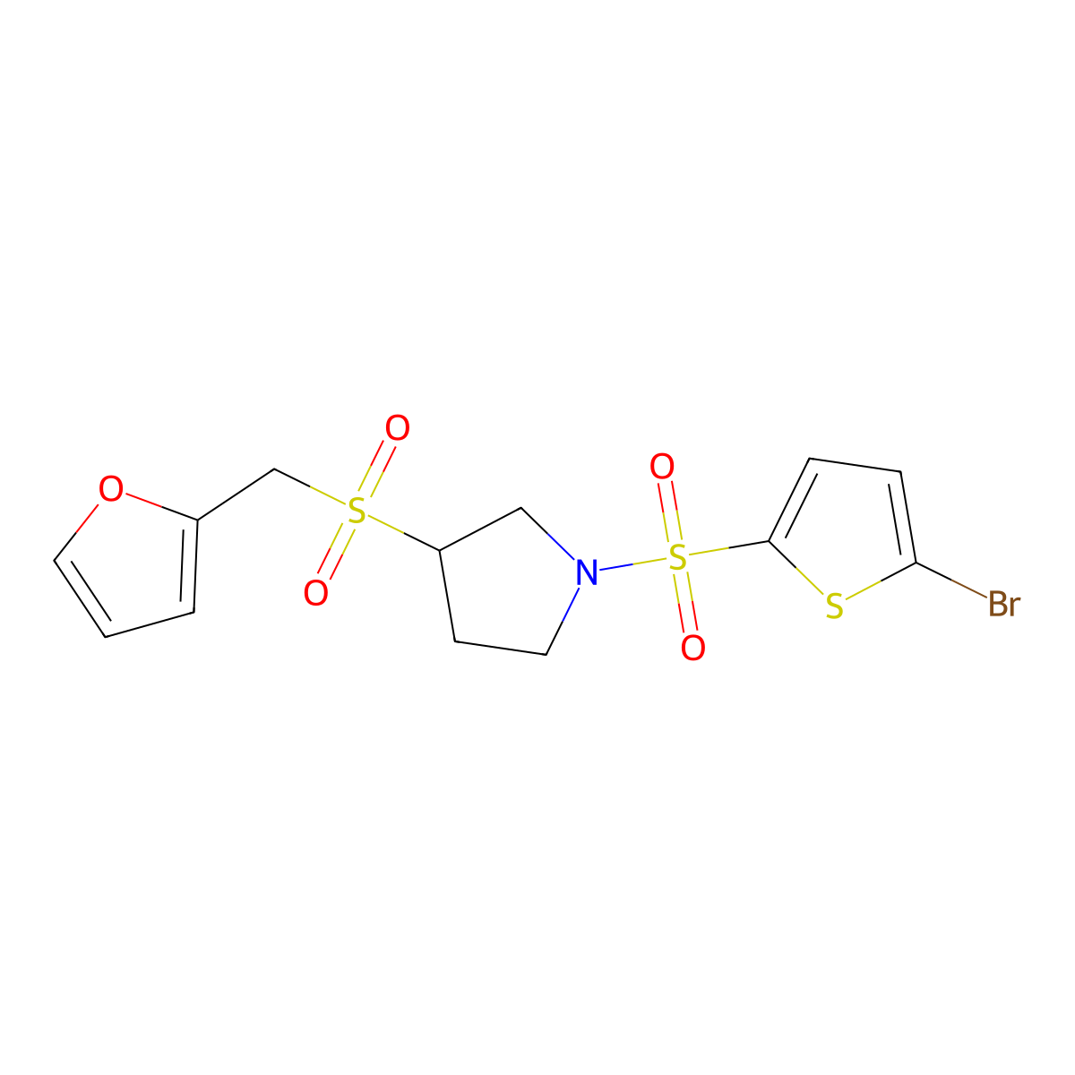 1-((5-Bromothiophen-2-yl)sulfonyl)-3-((furan-2-ylmethyl)sulfonyl)pyrrolidine molecular structure, CAS 1798675-02-1