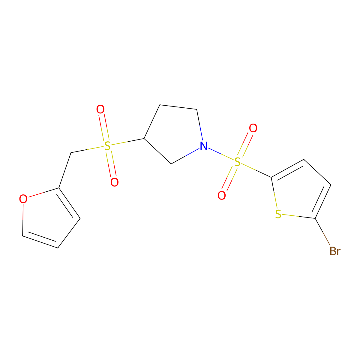1-((5-Bromothiophen-2-yl)sulfonyl)-3-((furan-2-ylmethyl)sulfonyl)pyrrolidine molecular structure, CAS 1798675-02-1