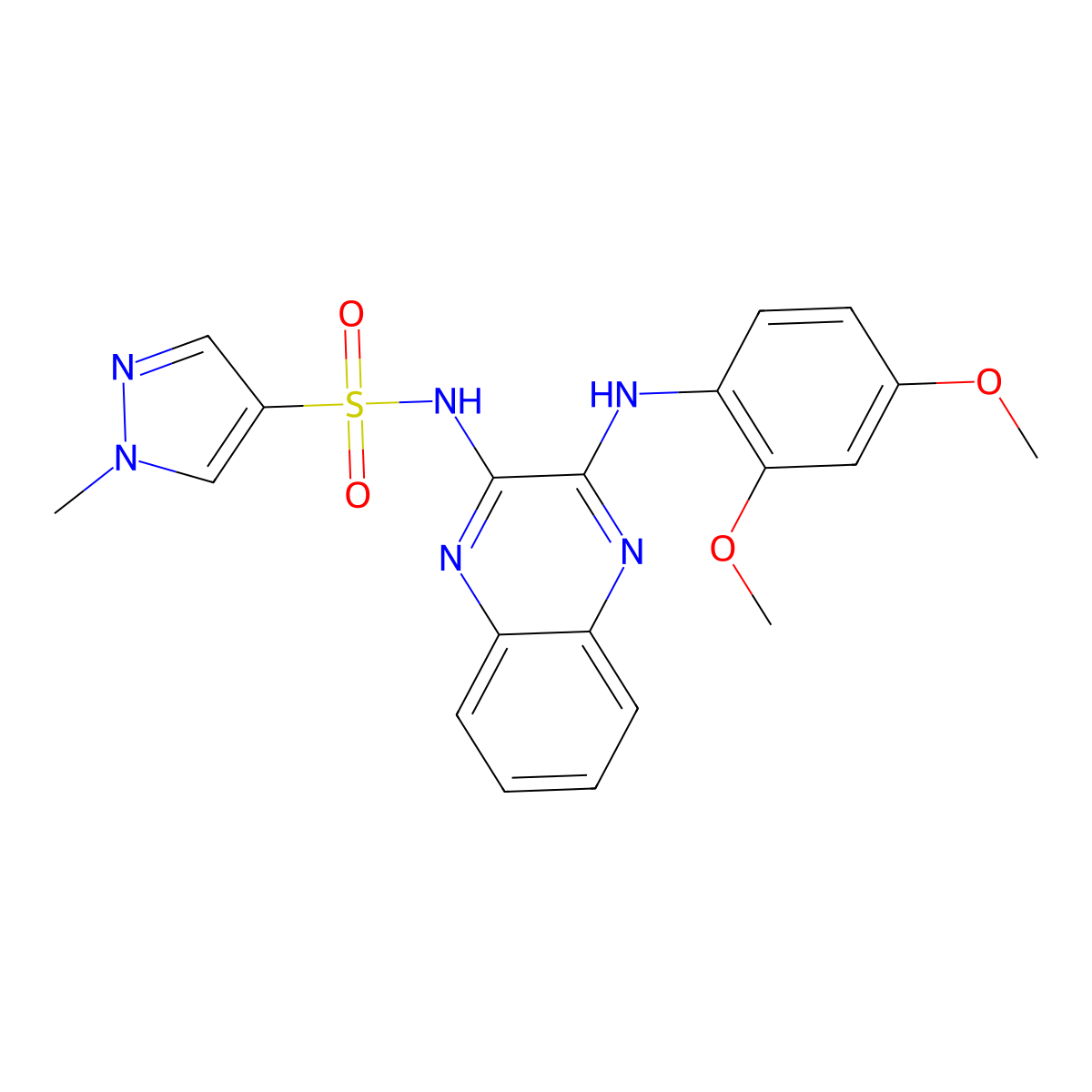 N-{3-[(2,4-dimethoxyphenyl)amino]quinoxalin-2-yl}-1-methyl-1H-pyrazole-4-sulfonamide molecular structure, CAS 1798675-06-5