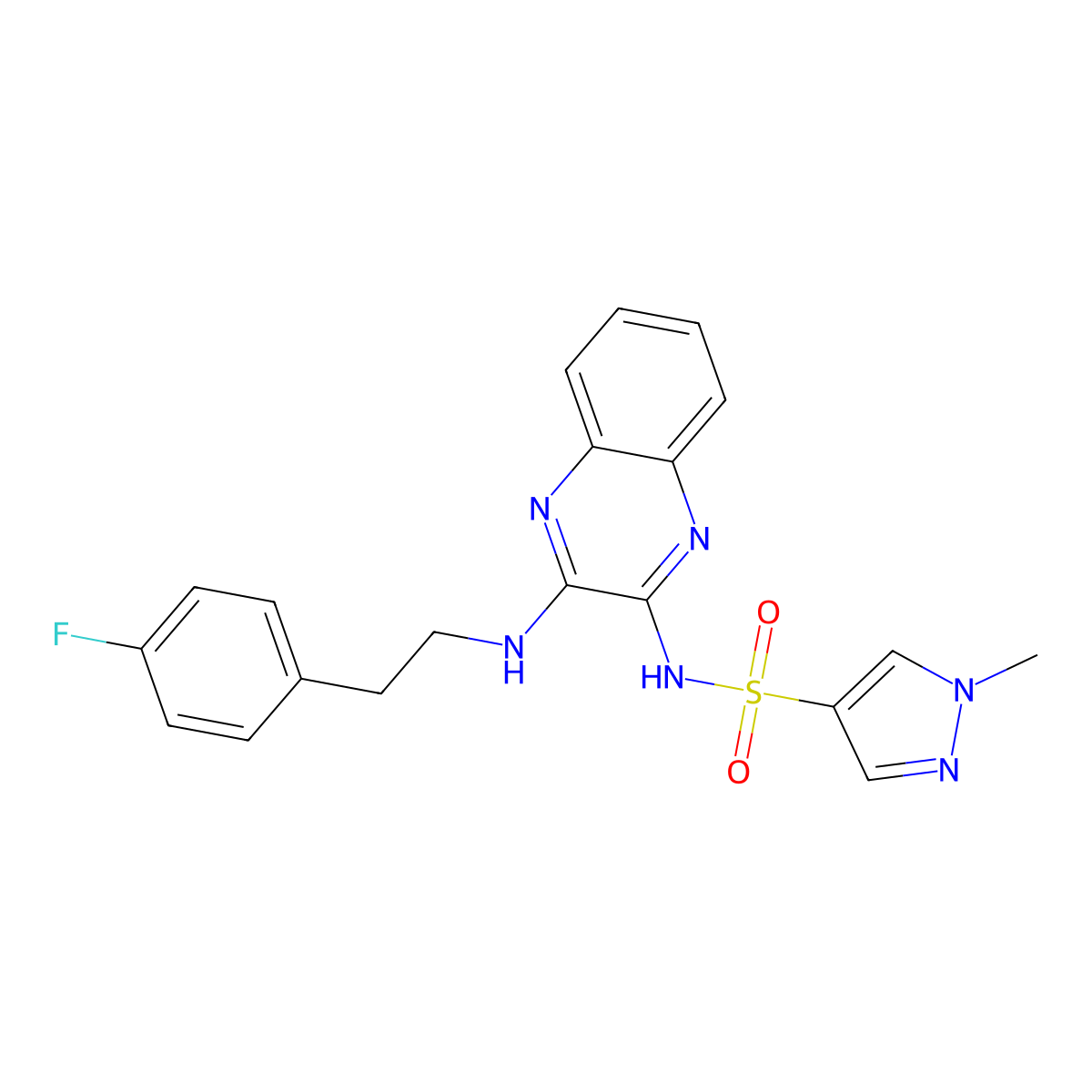 N-(3-((4-fluorophenethyl)amino)quinoxalin-2-yl)-1-methyl-1H-pyrazole-4-sulfonamide molecular structure, CAS 1798675-11-2
