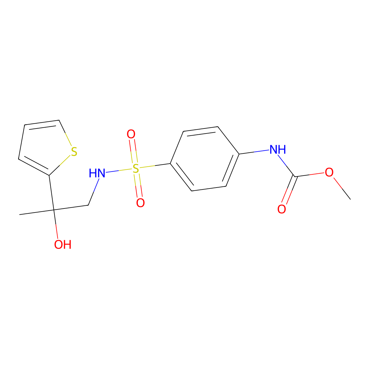 methyl (4-(N-(2-hydroxy-2-(thiophen-2-yl)propyl)sulfamoyl)phenyl)carbamate molecular structure, CAS 1798675-16-7