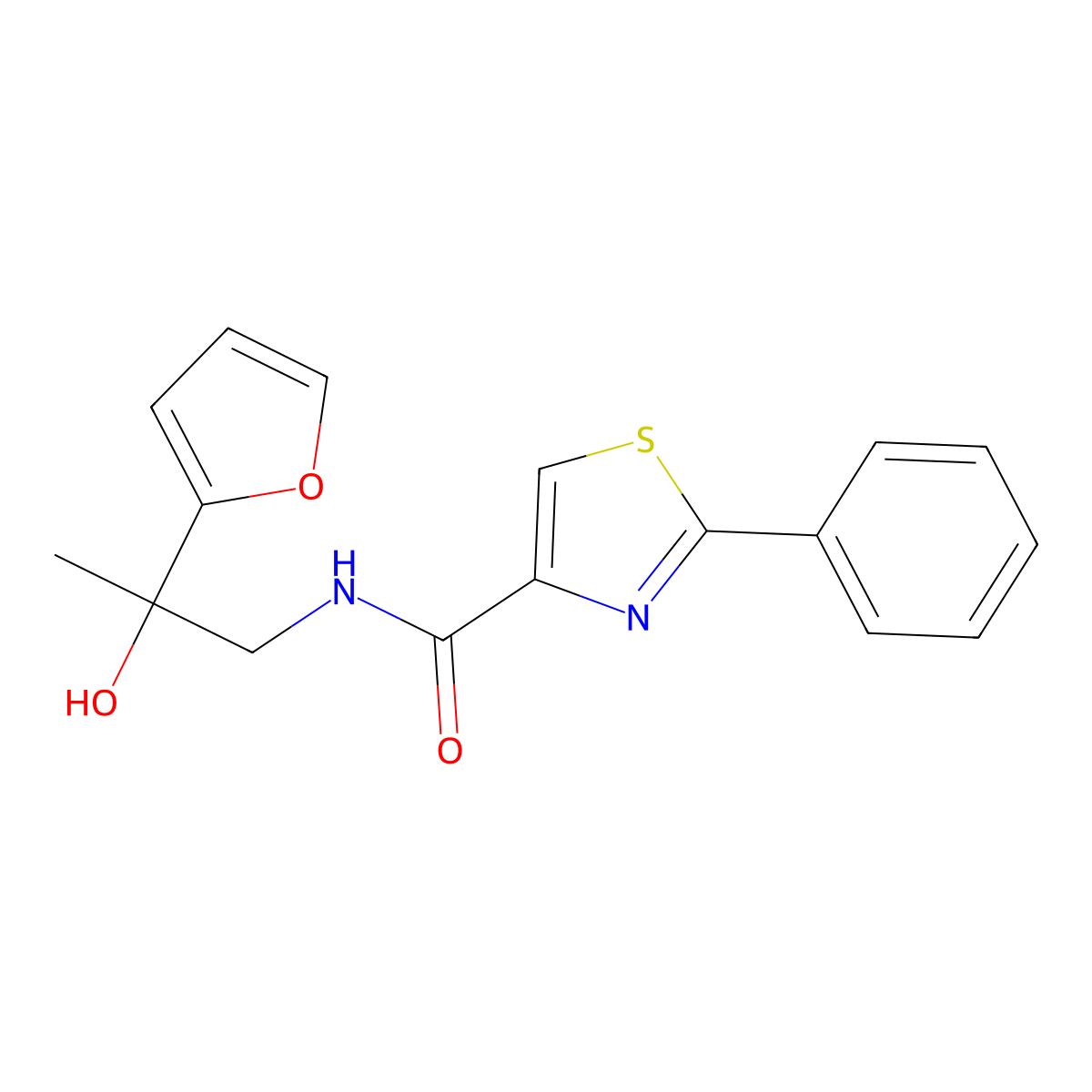 N-(2-(furan-2-yl)-2-hydroxypropyl)-2-phenylthiazole-4-carboxamide molecular structure, CAS 1798675-20-3