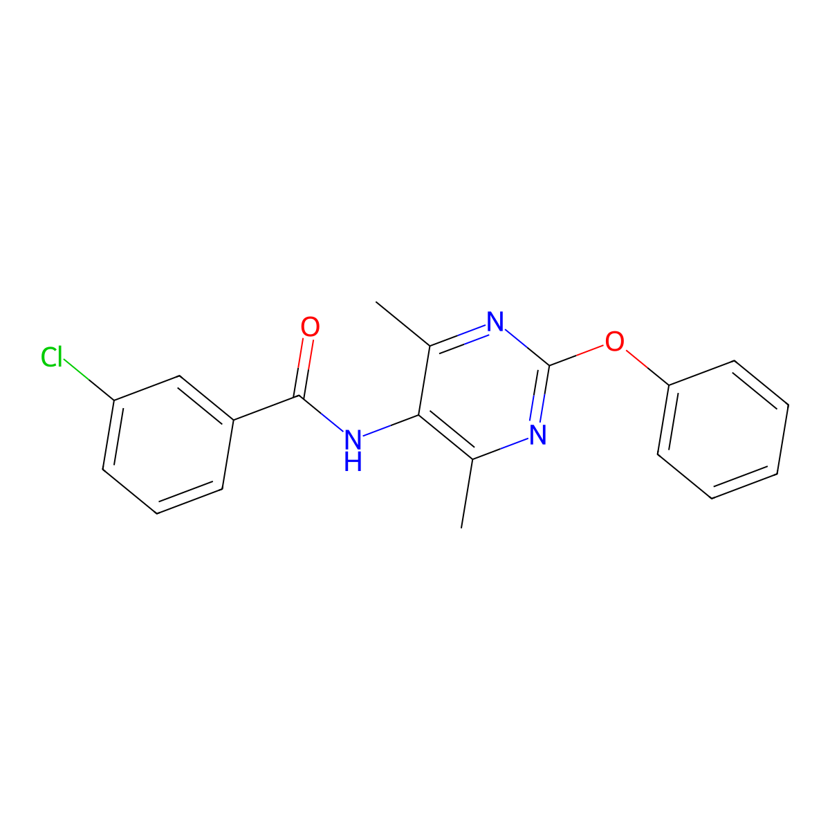 3-chloro-N-(4,6-dimethyl-2-phenoxypyrimidin-5-yl)benzamide molecular structure, CAS 1798675-38-3