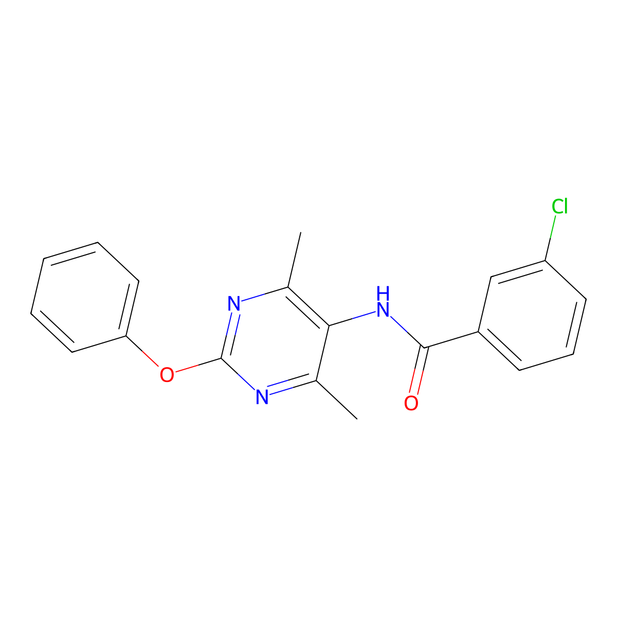 3-chloro-N-(4,6-dimethyl-2-phenoxypyrimidin-5-yl)benzamide molecular structure, CAS 1798675-38-3