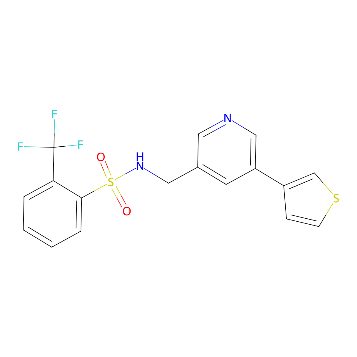 N-((5-(thiophen-3-yl)pyridin-3-yl)methyl)-2-(trifluoromethyl)benzenesulfonamide molecular structure, CAS 1798675-42-9