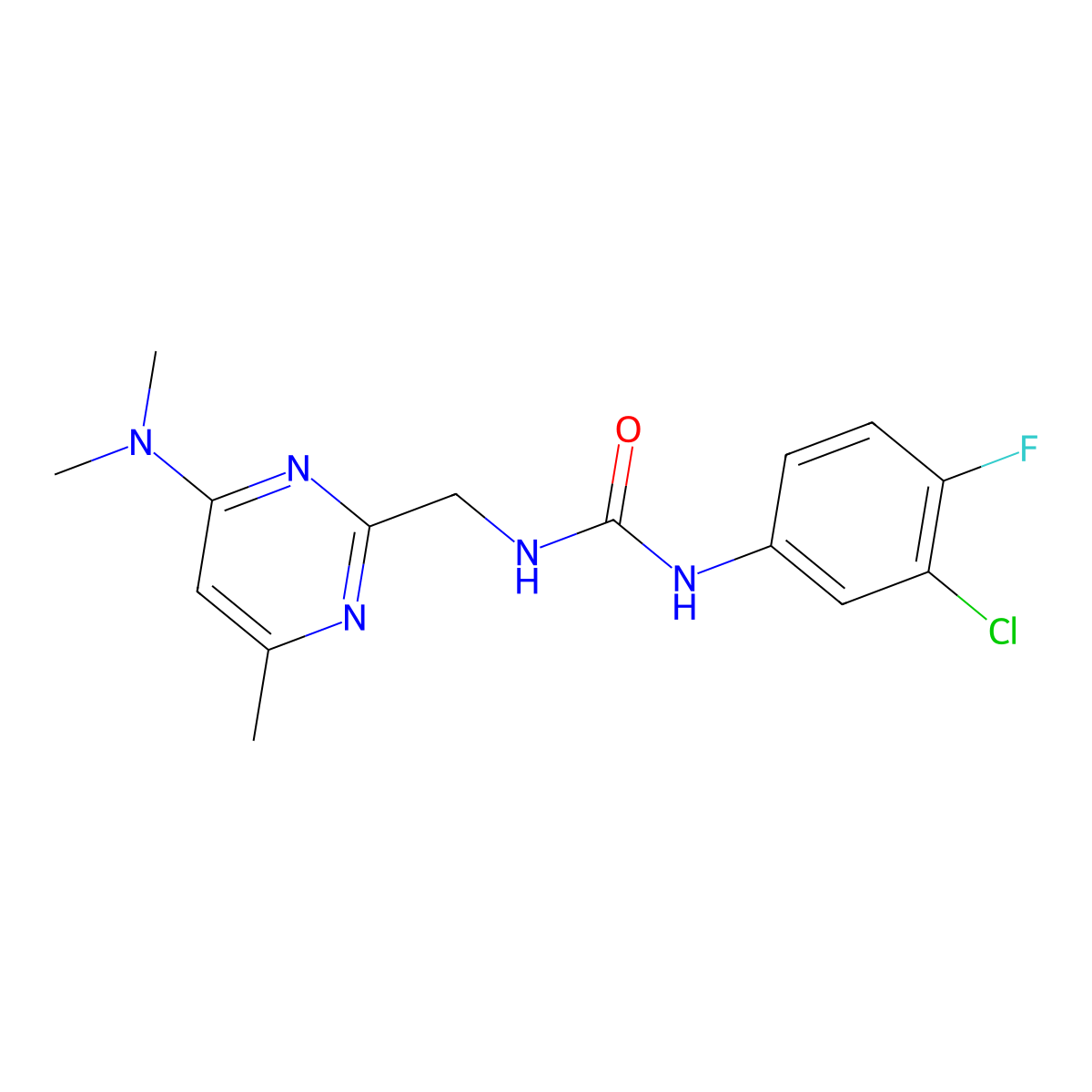 1-(3-Chloro-4-fluorophenyl)-3-{[4-(dimethylamino)-6-methylpyrimidin-2-yl]methyl}urea molecular structure, CAS 1798675-54-3
