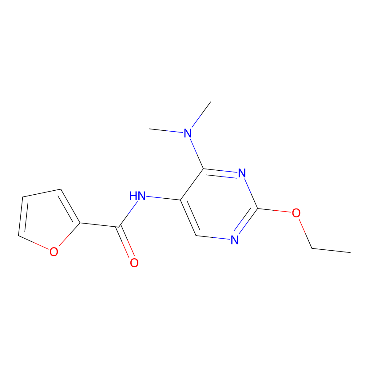 N-(4-(dimethylamino)-2-ethoxypyrimidin-5-yl)furan-2-carboxamide molecular structure, CAS 1798675-63-4