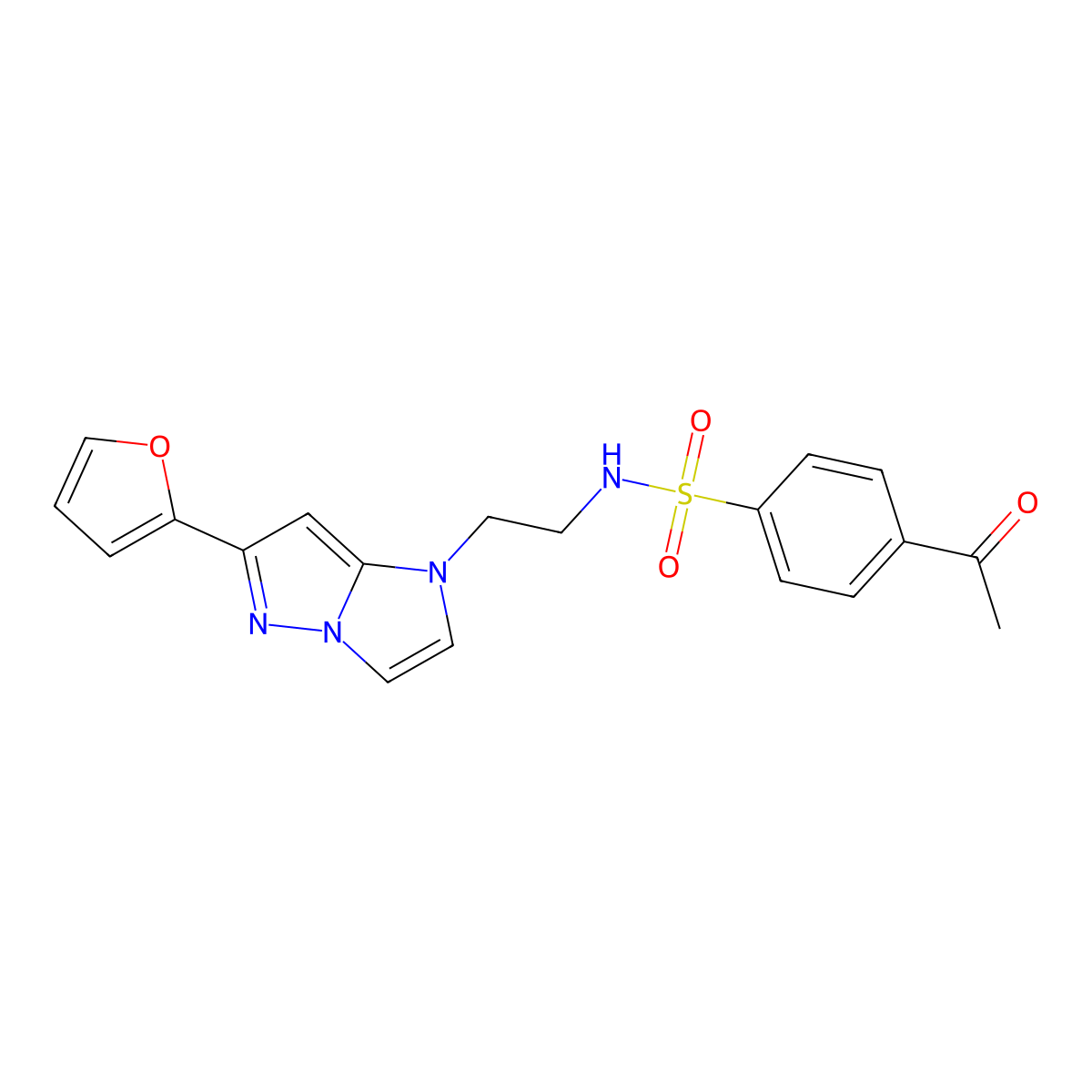 4-acetyl-N-(2-(6-(furan-2-yl)-1H-imidazo[1,2-b]pyrazol-1-yl)ethyl)benzenesulfonamide molecular structure, CAS 1798676-96-6