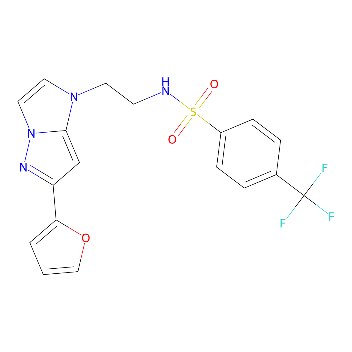 N-(2-(6-(furan-2-yl)-1H-imidazo[1,2-b]pyrazol-1-yl)ethyl)-4-(trifluoromethyl)benzenesulfonamide molecular structure, CAS 1798677-02-7
