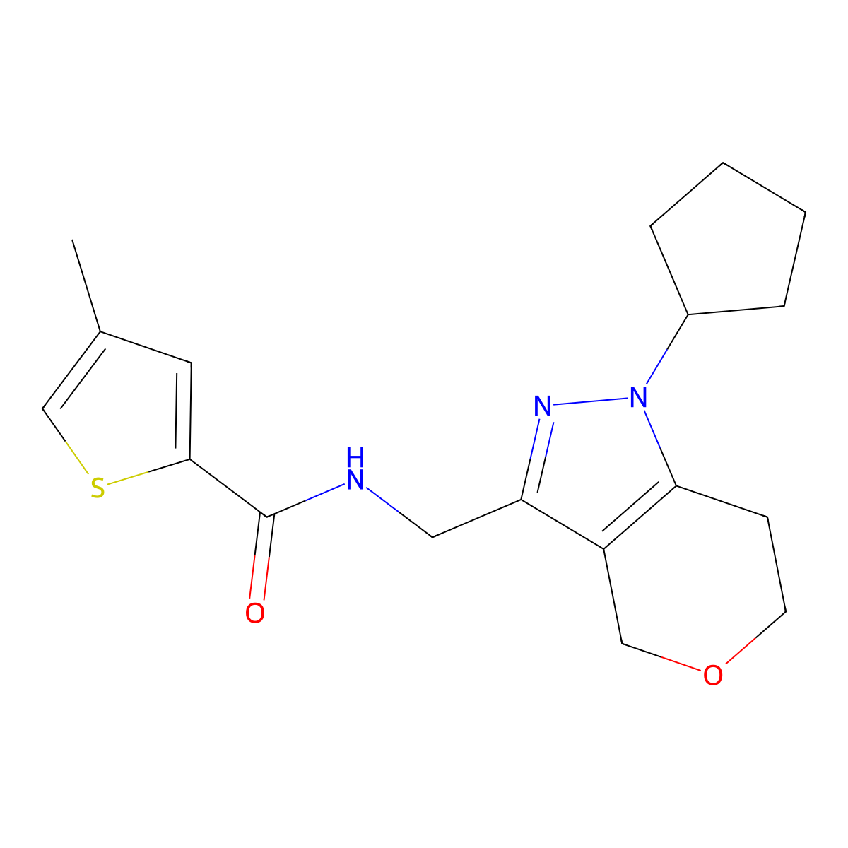 N-((1-cyclopentyl-1,4,6,7-tetrahydropyrano[4,3-c]pyrazol-3-yl)methyl)-4-methylthiophene-2-carboxamide molecular structure, CAS 1798677-11-8