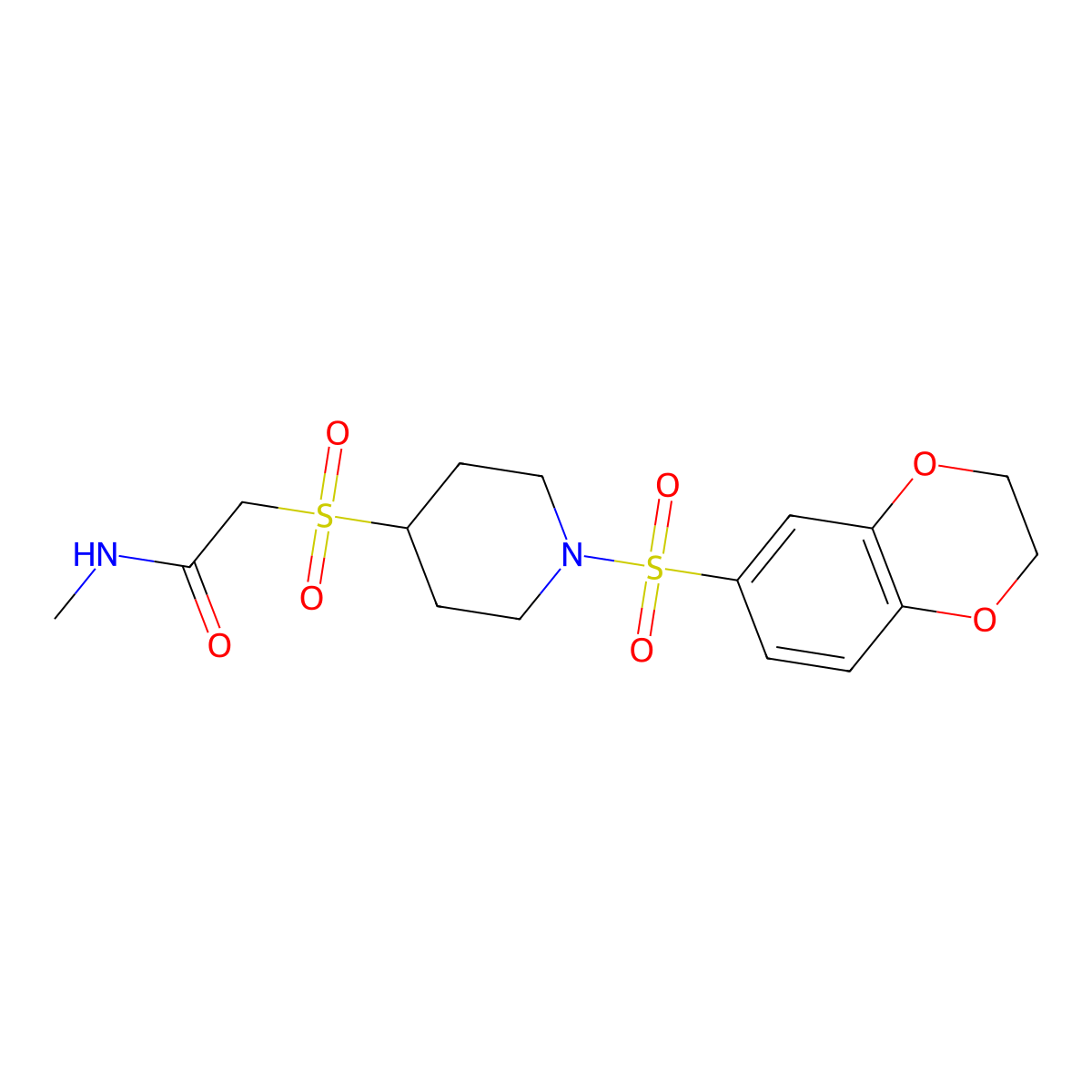 2-((1-((2,3-dihydrobenzo[b][1,4]dioxin-6-yl)sulfonyl)piperidin-4-yl)sulfonyl)-N-methylacetamide molecular structure, CAS 1798677-46-9