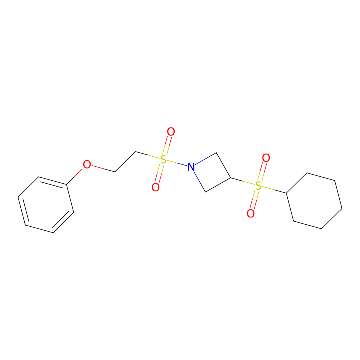 3-(Cyclohexylsulfonyl)-1-((2-phenoxyethyl)sulfonyl)azetidine molecular structure, CAS 1798677-63-0