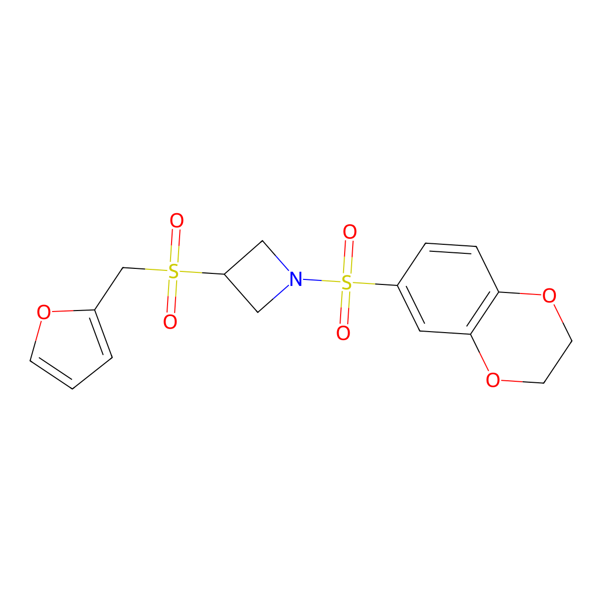1-((2,3-Dihydrobenzo[b][1,4]dioxin-6-yl)sulfonyl)-3-((furan-2-ylmethyl)sulfonyl)azetidine molecular structure, CAS 1798677-73-2