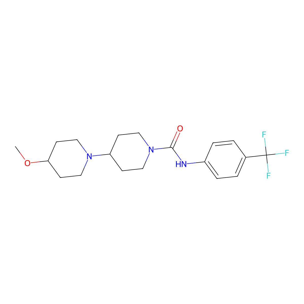 4-methoxy-N-(4-(trifluoromethyl)phenyl)-[1,4'-bipiperidine]-1'-carboxamide molecular structure, CAS 1798677-84-5