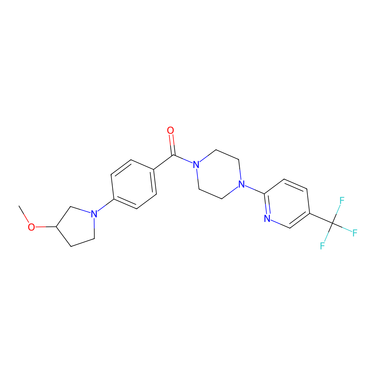 (4-(3-Methoxypyrrolidin-1-yl)phenyl)(4-(5-(trifluoromethyl)pyridin-2-yl)piperazin-1-yl)methanone molecular structure, CAS 1798677-93-6