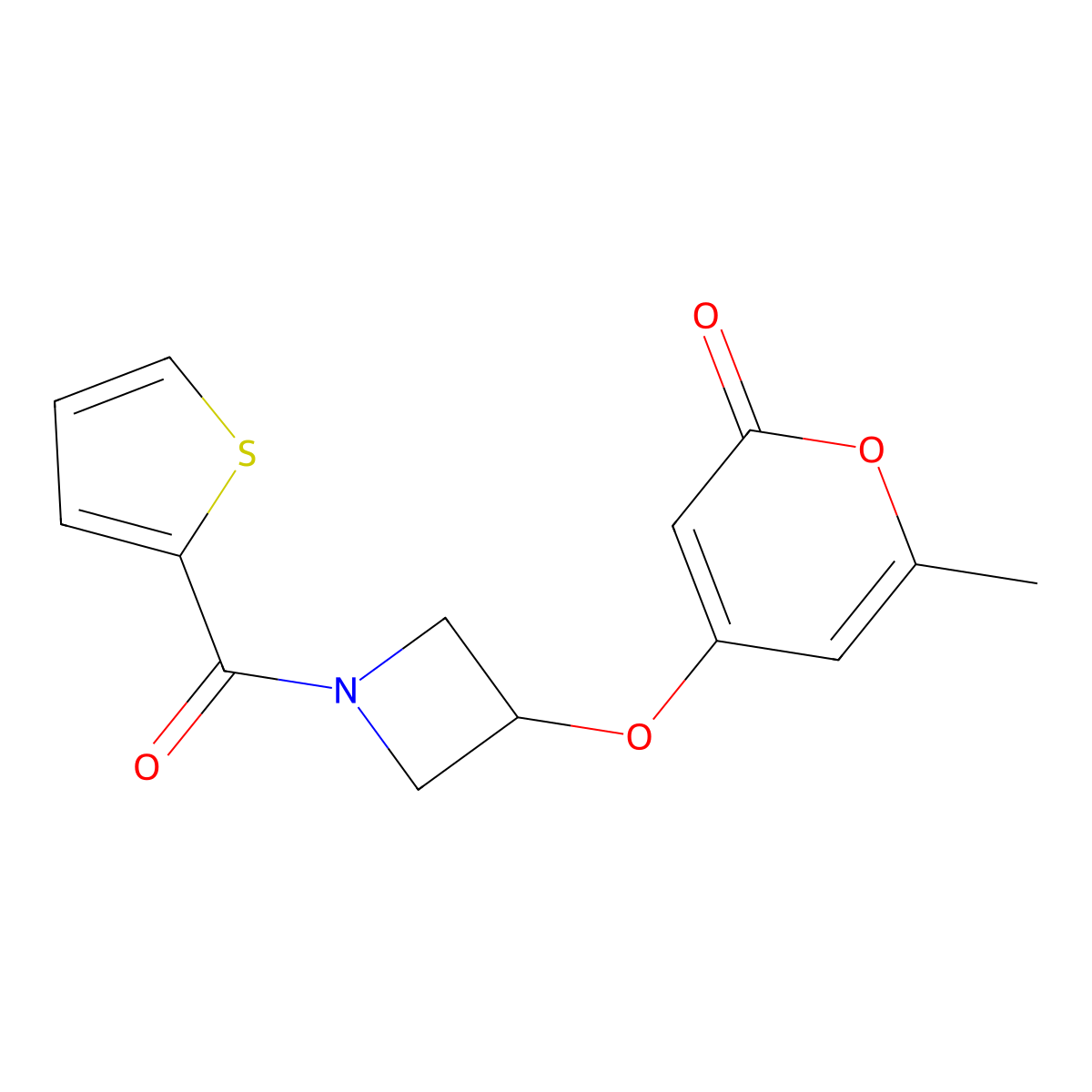6-methyl-4-((1-(thiophene-2-carbonyl)azetidin-3-yl)oxy)-2H-pyran-2-one molecular structure, CAS 1798677-94-7