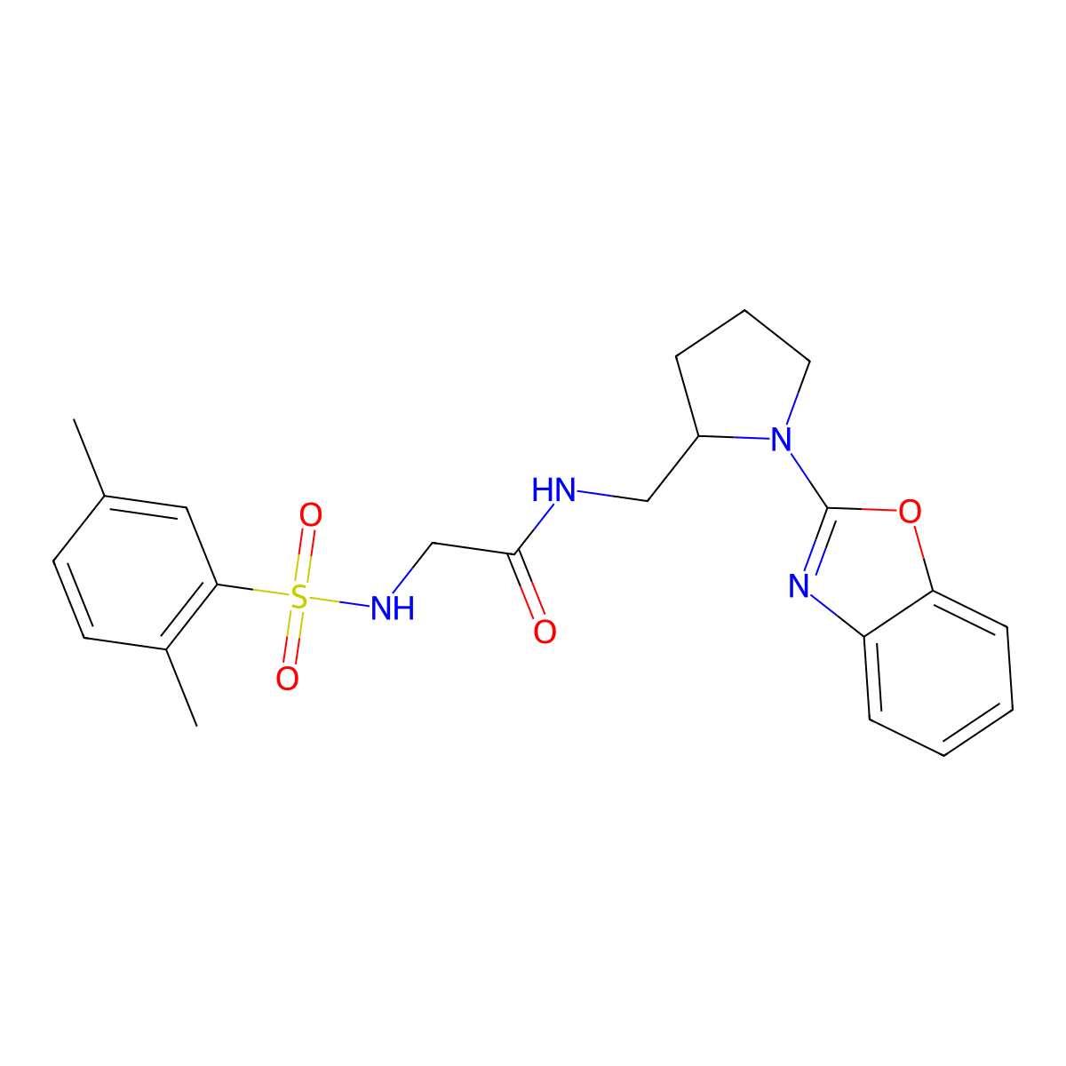 N-((1-(benzo[d]oxazol-2-yl)pyrrolidin-2-yl)methyl)-2-(2,5-dimethylphenylsulfonamido)acetamide molecular structure, CAS 1798677-98-1