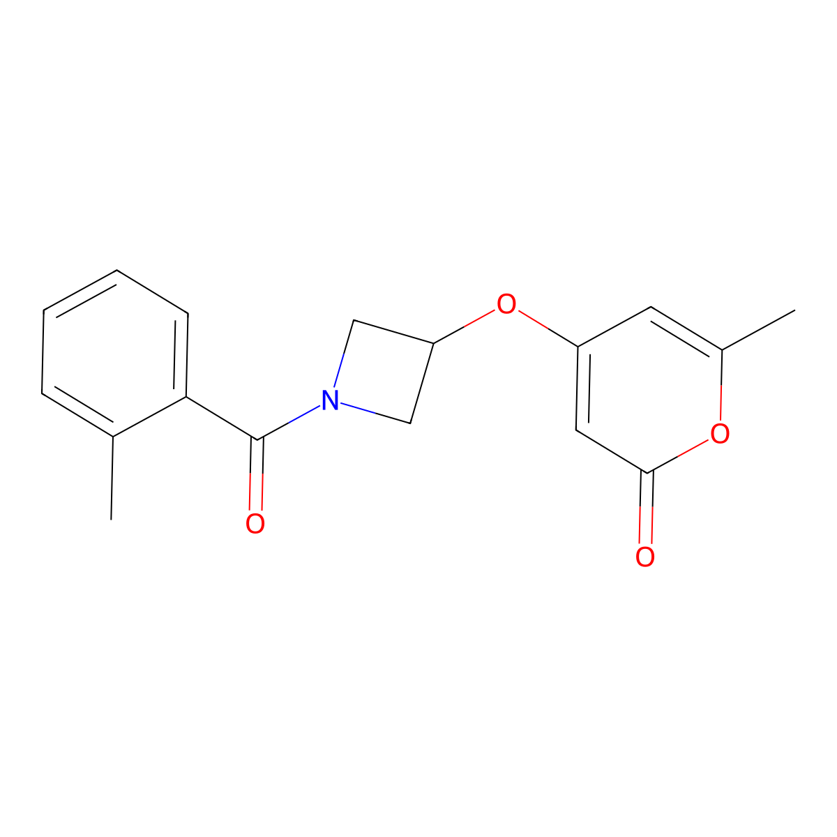 6-methyl-4-{[1-(2-methylbenzoyl)azetidin-3-yl]oxy}-2H-pyran-2-one molecular structure, CAS 1798678-00-8