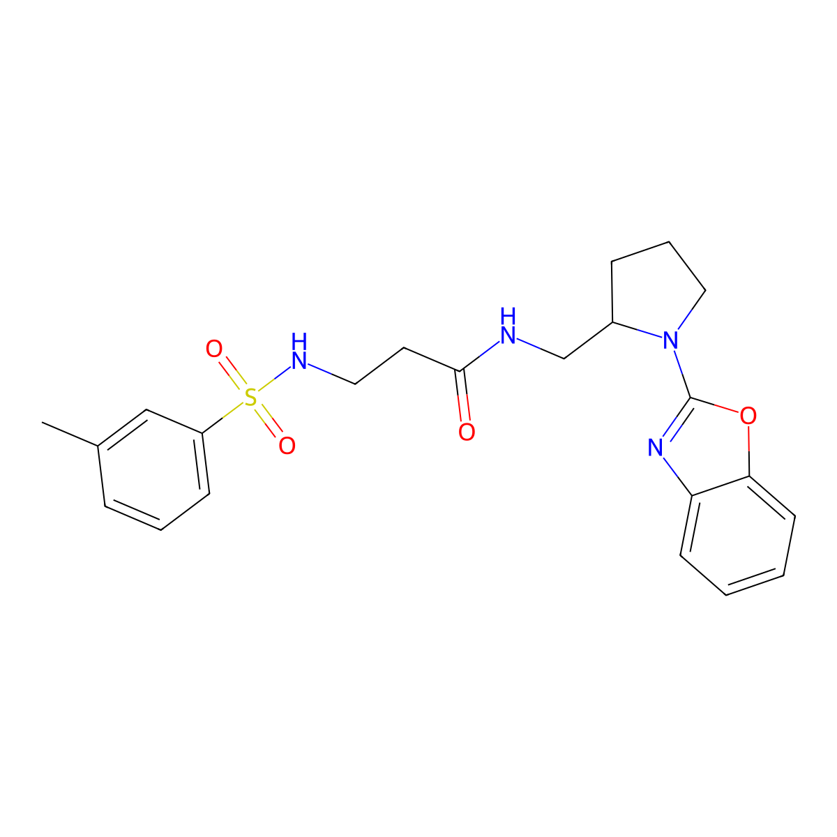N-((1-(benzo[d]oxazol-2-yl)pyrrolidin-2-yl)methyl)-3-(3-methylphenylsulfonamido)propanamide molecular structure, CAS 1798678-03-1