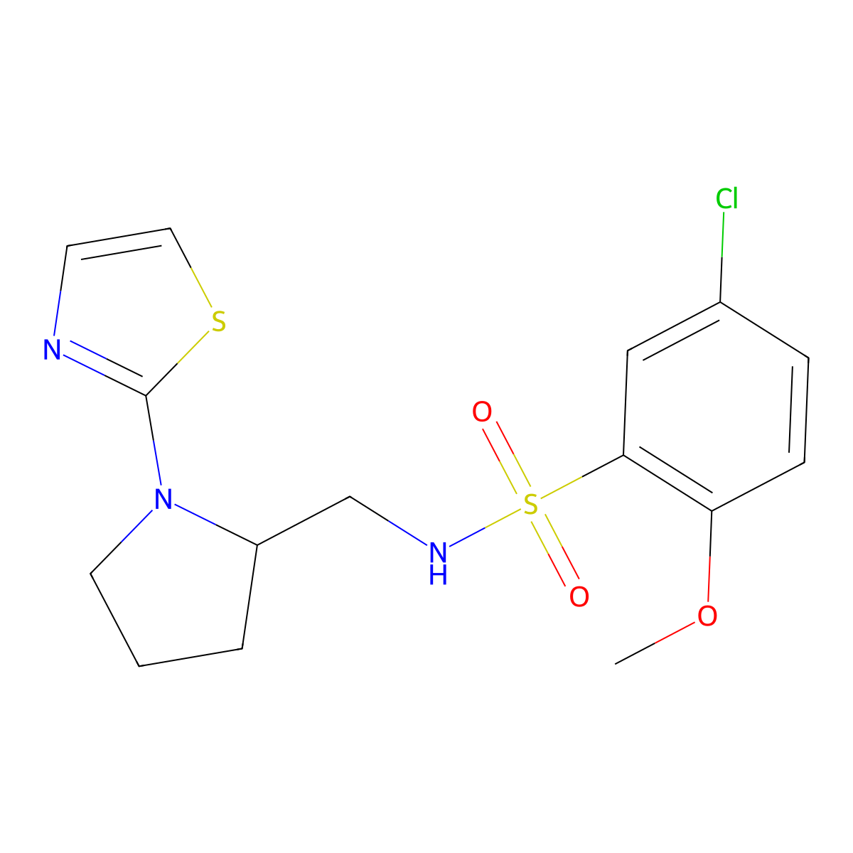 5-chloro-2-methoxy-N-((1-(thiazol-2-yl)pyrrolidin-2-yl)methyl)benzenesulfonamide molecular structure, CAS 1798678-50-8