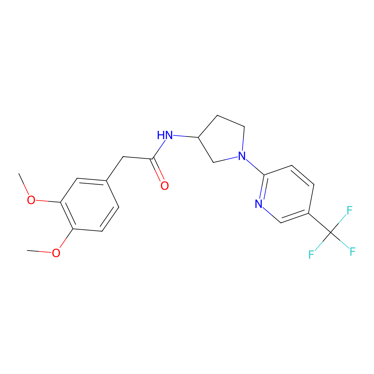 2-(3,4-dimethoxyphenyl)-N-{1-[5-(trifluoromethyl)pyridin-2-yl]pyrrolidin-3-yl}acetamide molecular structure, CAS 1798678-62-2
