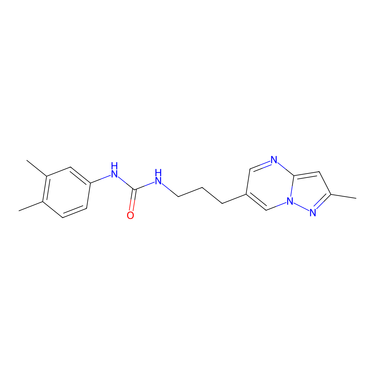 1-(3,4-Dimethylphenyl)-3-(3-{2-methylpyrazolo[1,5-a]pyrimidin-6-yl}propyl)urea molecular structure, CAS 1798678-67-7