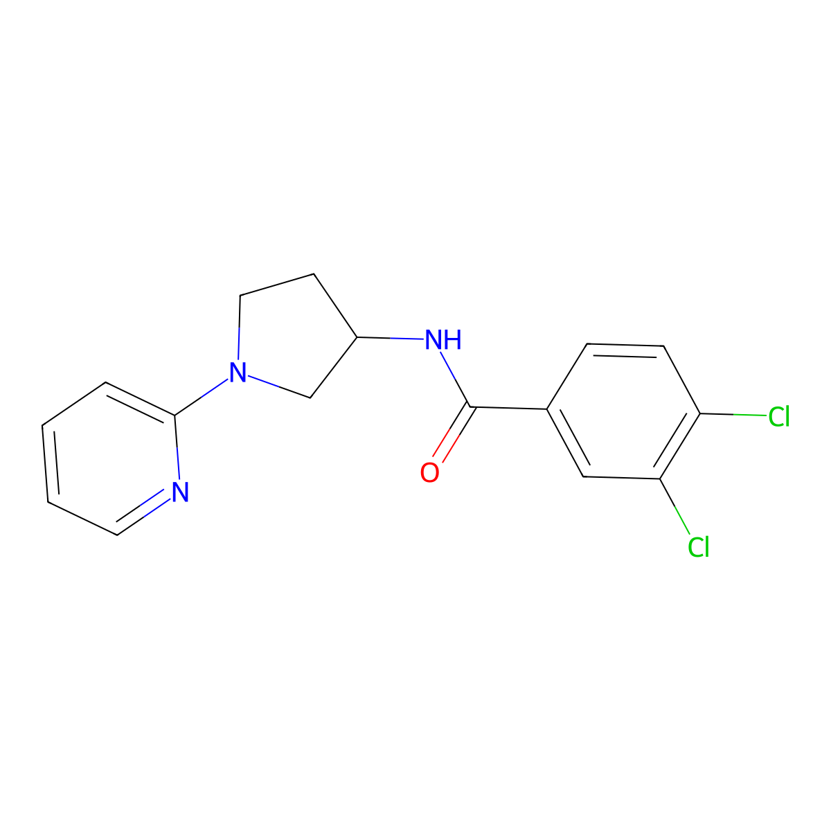 3,4-dichloro-N-(1-(pyridin-2-yl)pyrrolidin-3-yl)benzamide molecular structure, CAS 1798678-76-8