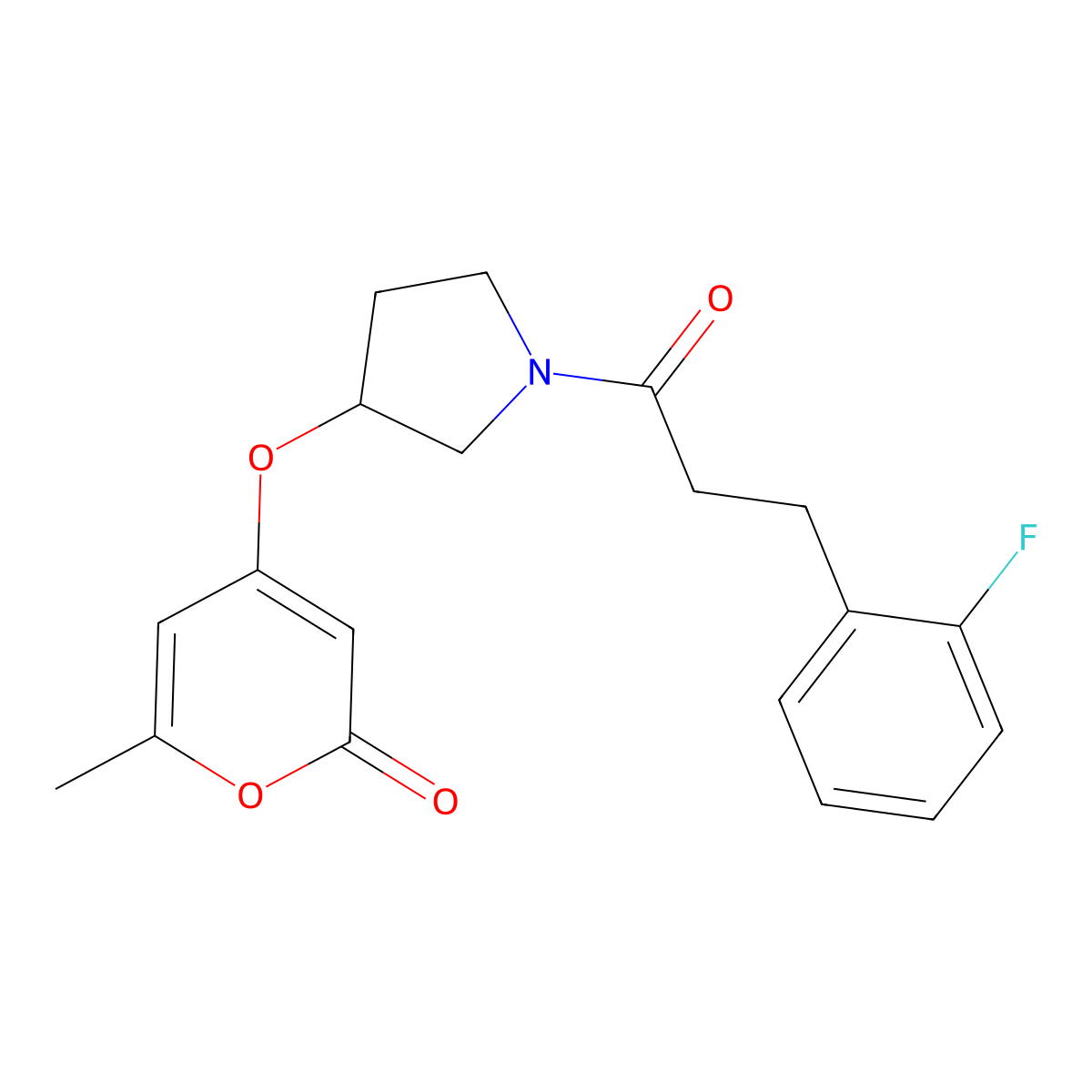 4-((1-(3-(2-fluorophenyl)propanoyl)pyrrolidin-3-yl)oxy)-6-methyl-2H-pyran-2-one molecular structure, CAS 1798678-79-1