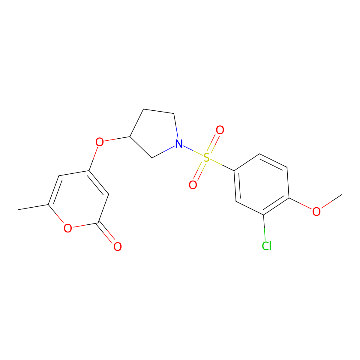 4-((1-((3-chloro-4-methoxyphenyl)sulfonyl)pyrrolidin-3-yl)oxy)-6-methyl-2H-pyran-2-one molecular structure, CAS 1798679-12-5