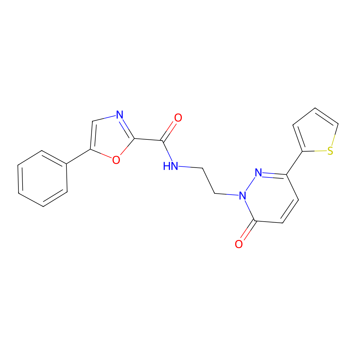 N-(2-(6-oxo-3-(thiophen-2-yl)pyridazin-1(6H)-yl)ethyl)-5-phenyloxazole-2-carboxamide molecular structure, CAS 1798679-31-8