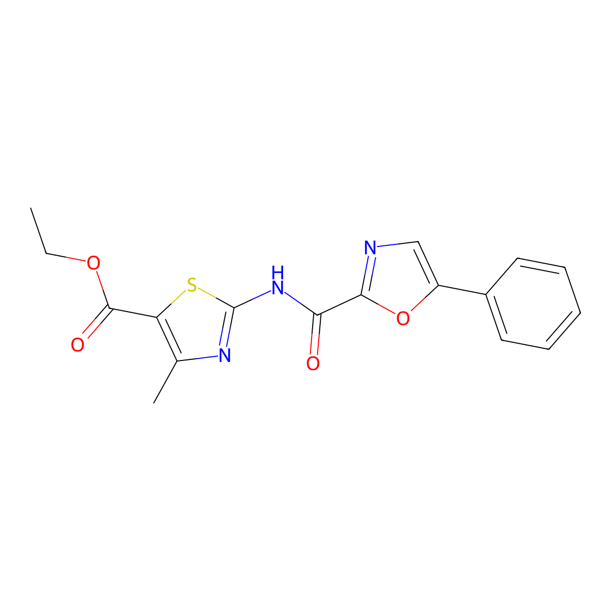 Ethyl 4-methyl-2-(5-phenyloxazole-2-carboxamido)thiazole-5-carboxylate molecular structure, CAS 1798679-51-2
