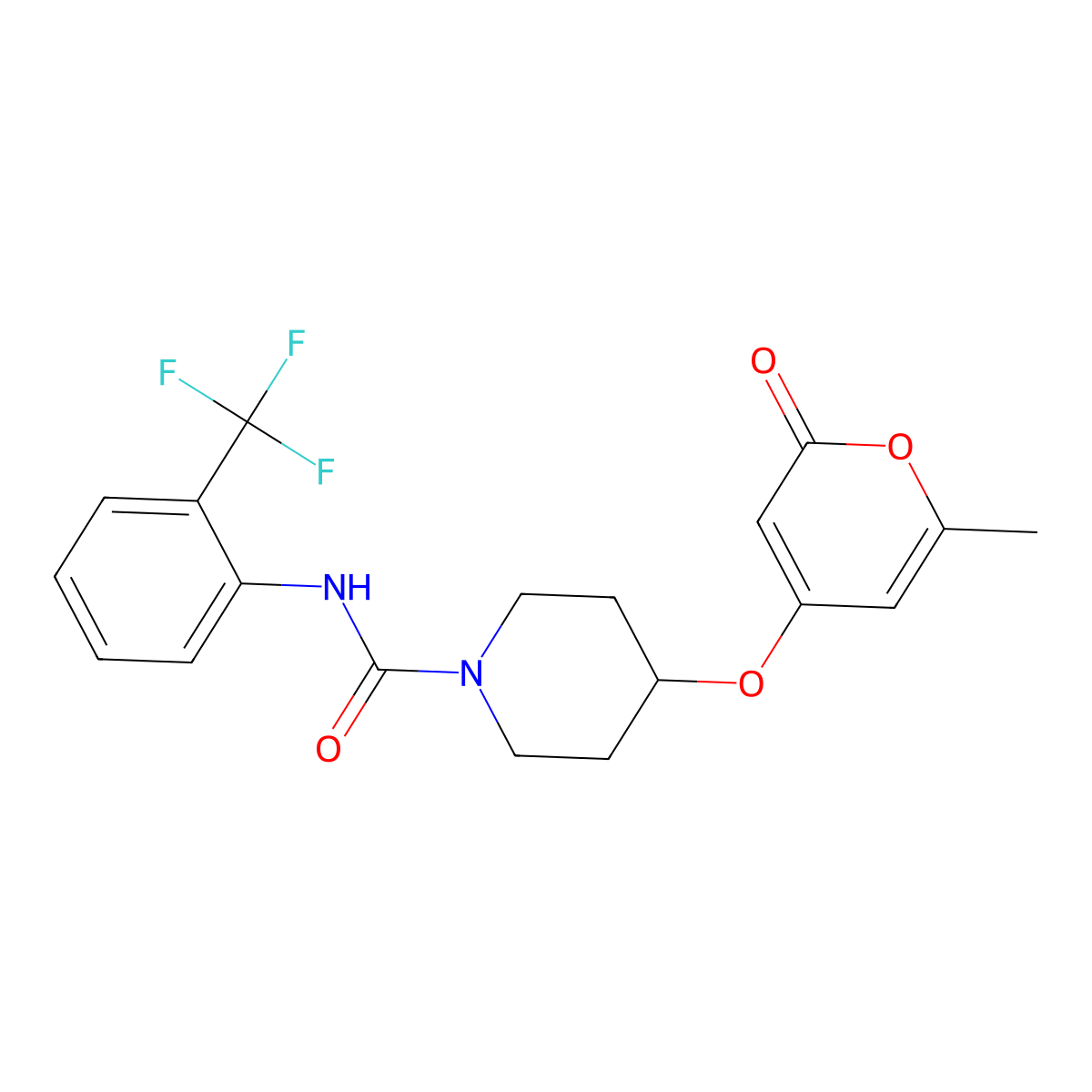 4-((6-methyl-2-oxo-2H-pyran-4-yl)oxy)-N-(2-(trifluoromethyl)phenyl)piperidine-1-carboxamide molecular structure, CAS 1798679-84-1