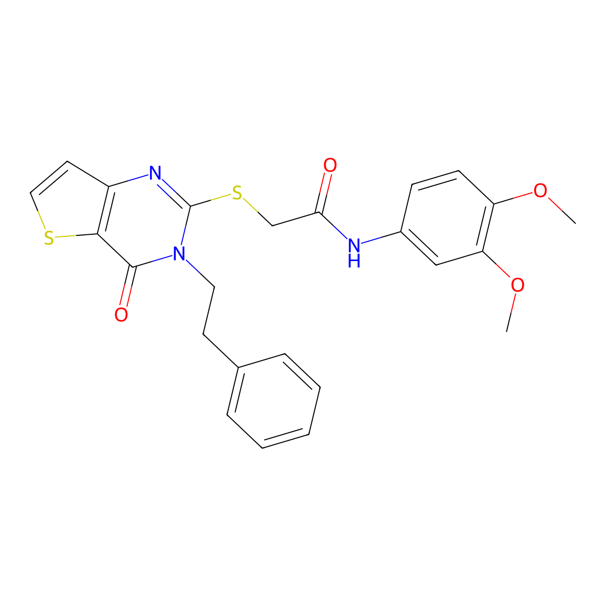 N-(3,4-dimethoxyphenyl)-2-((4-oxo-3-phenethyl-3,4-dihydrothieno[3,2-d]pyrimidin-2-yl)thio)acetamide molecular structure, CAS 1798679-99-8