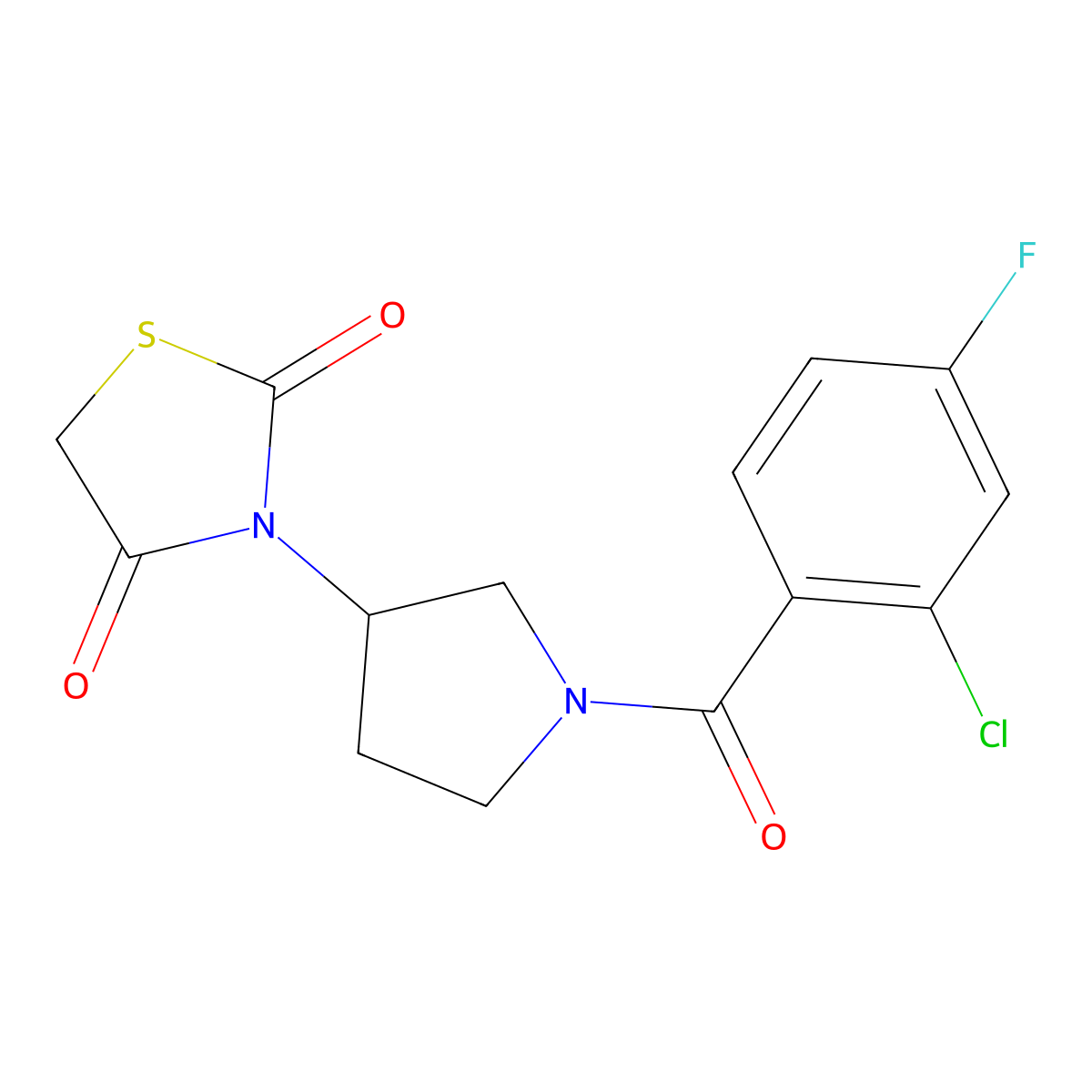 3-(1-(2-Chloro-4-fluorobenzoyl)pyrrolidin-3-yl)thiazolidine-2,4-dione molecular structure, CAS 1798680-16-6