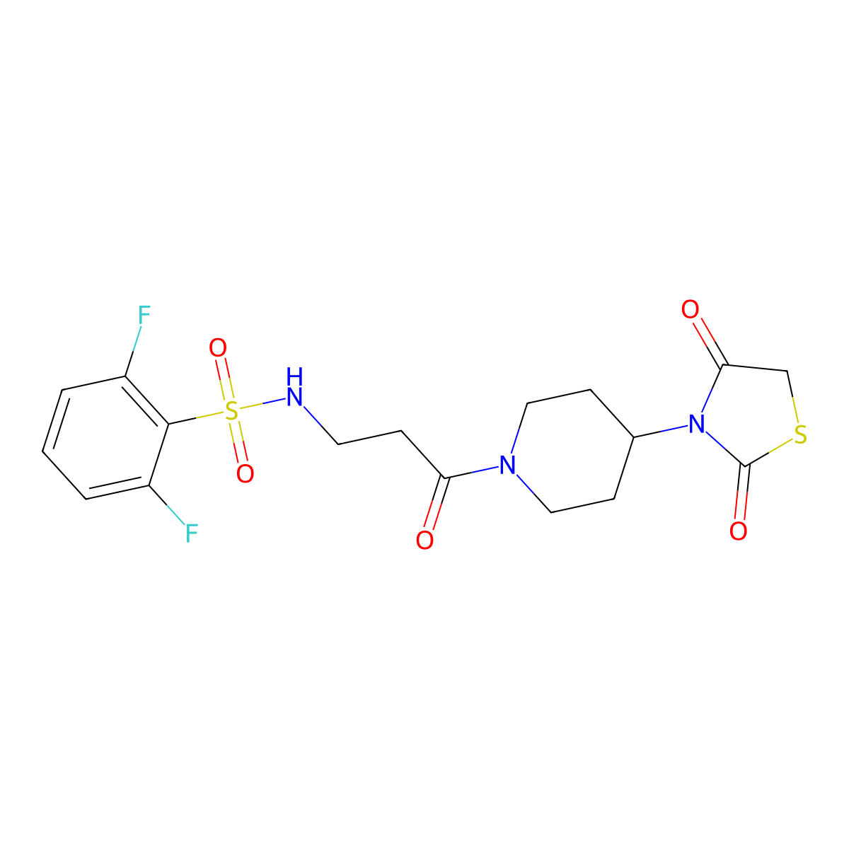 N-(3-(4-(2,4-dioxothiazolidin-3-yl)piperidin-1-yl)-3-oxopropyl)-2,6-difluorobenzenesulfonamide molecular structure, CAS 1798680-45-1