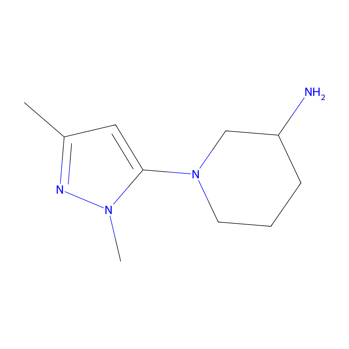 1-(1,3-dimethyl-1H-pyrazol-5-yl)piperidin-3-amine molecular structure, CAS 1798693-84-1