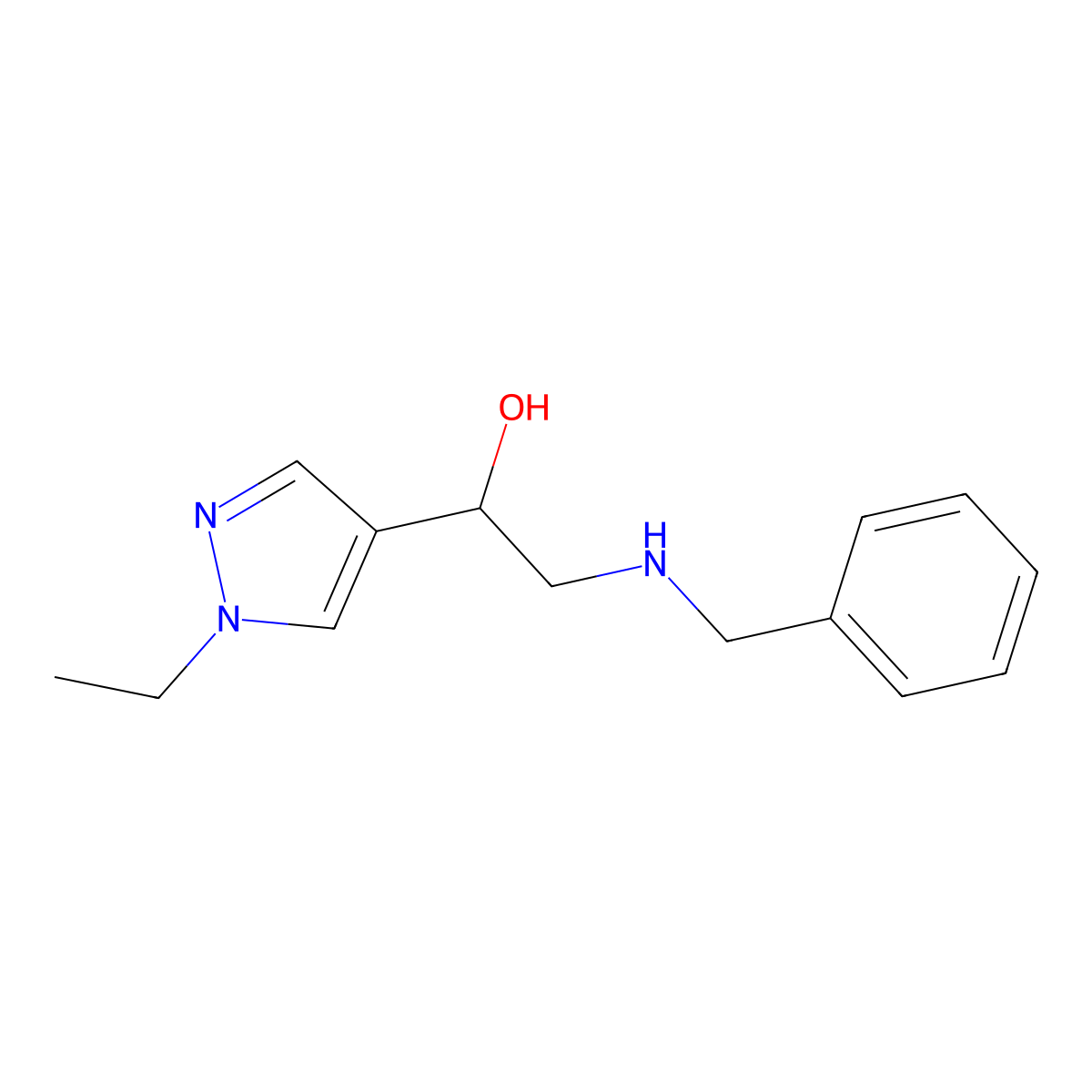 2-(benzylamino)-1-(1-ethyl-1H-pyrazol-4-yl)ethan-1-ol molecular structure, CAS 1798698-87-9