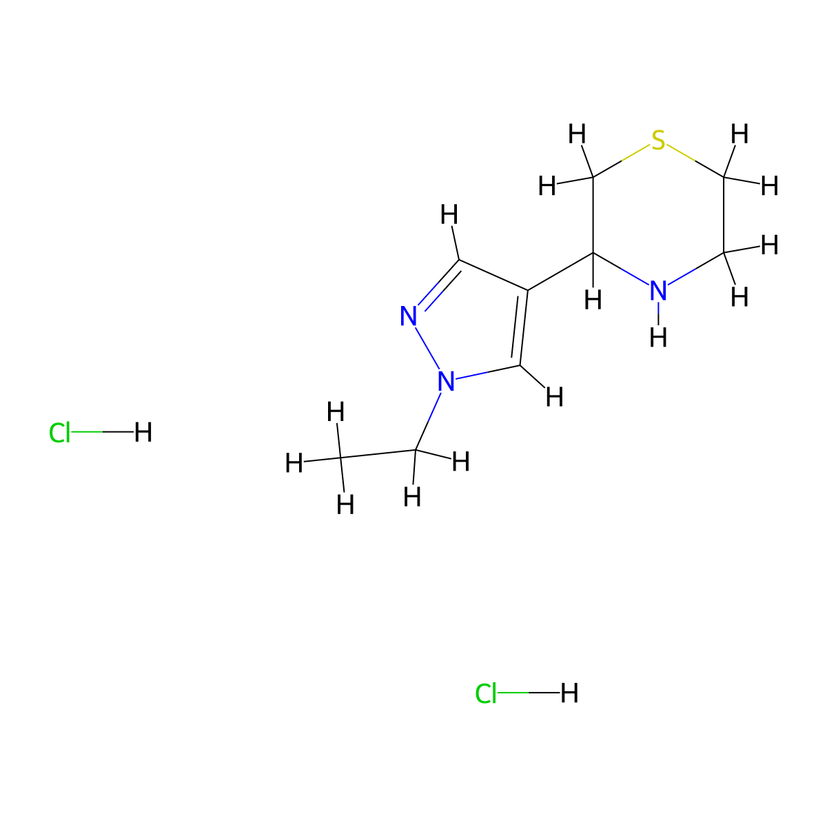 3-(1-ethyl-1H-pyrazol-4-yl)thiomorpholine dihydrochloride molecular structure, CAS 1798709-10-0