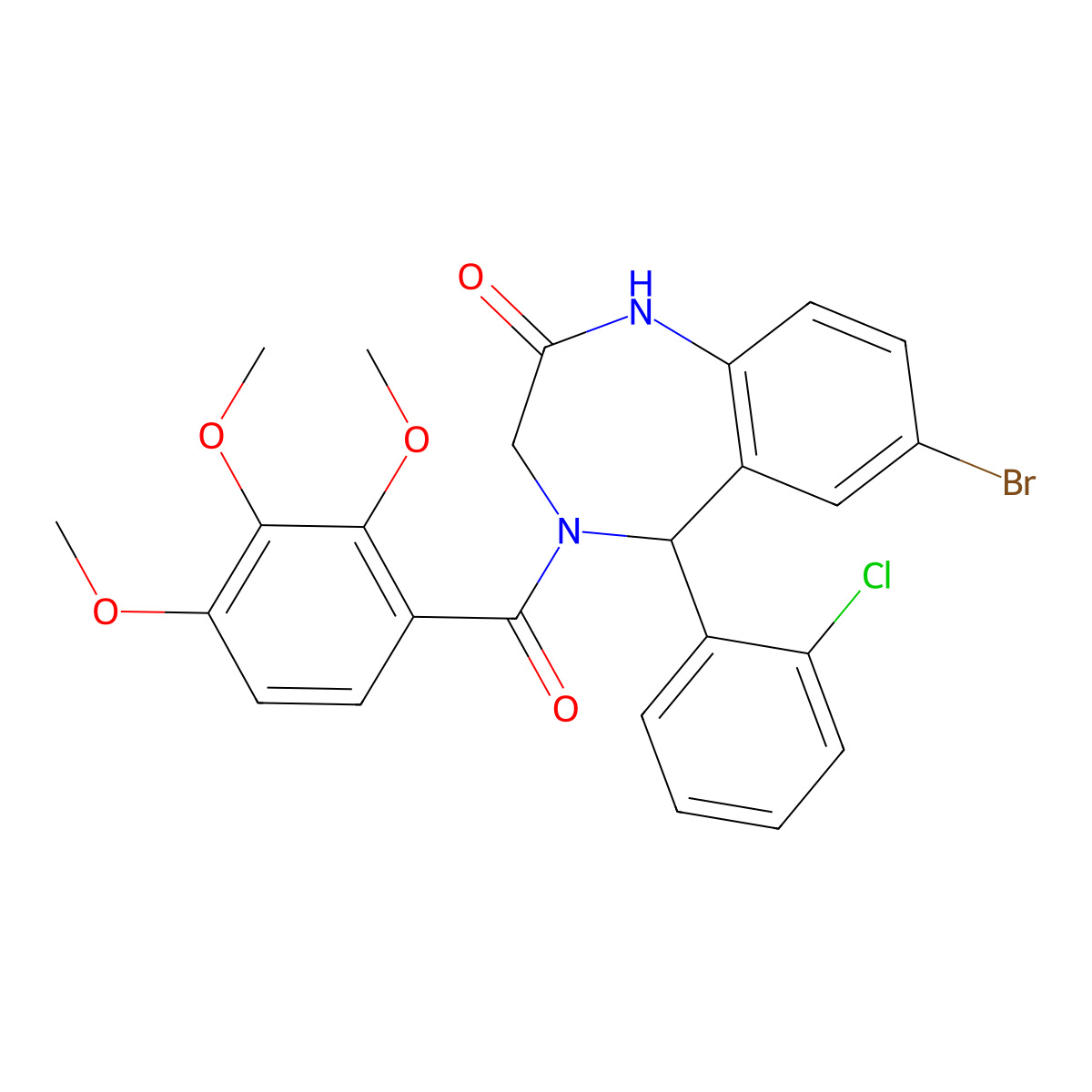 7-bromo-5-(2-chlorophenyl)-4-(2,3,4-trimethoxybenzoyl)-2,3,4,5-tetrahydro-1H-1,4-benzodiazepin-2-one molecular structure, CAS 1798718-01-0