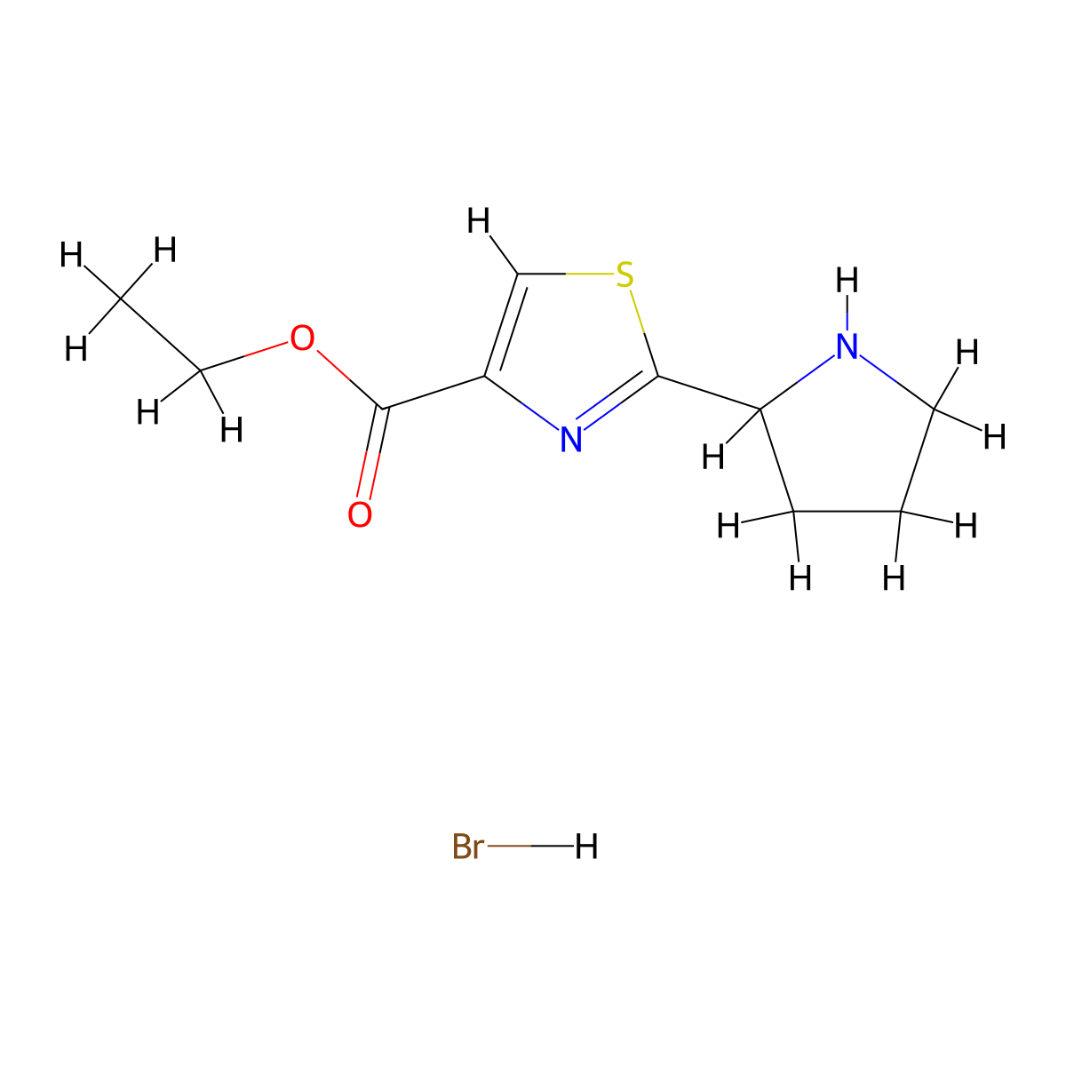 Ethyl 2-(pyrrolidin-2-yl)-1,3-thiazole-4-carboxylate hydrobromide molecular structure, CAS 1798725-69-5