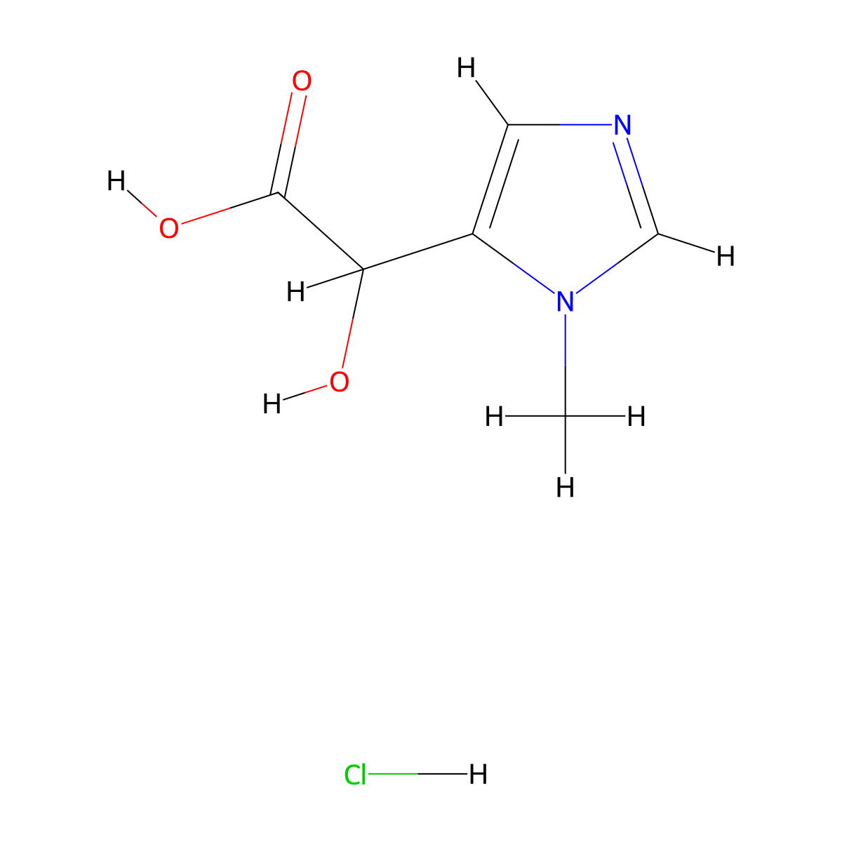 2-hydroxy-2-(1-methyl-1H-imidazol-5-yl)acetic acid hydrochloride molecular structure, CAS 1798725-94-6
