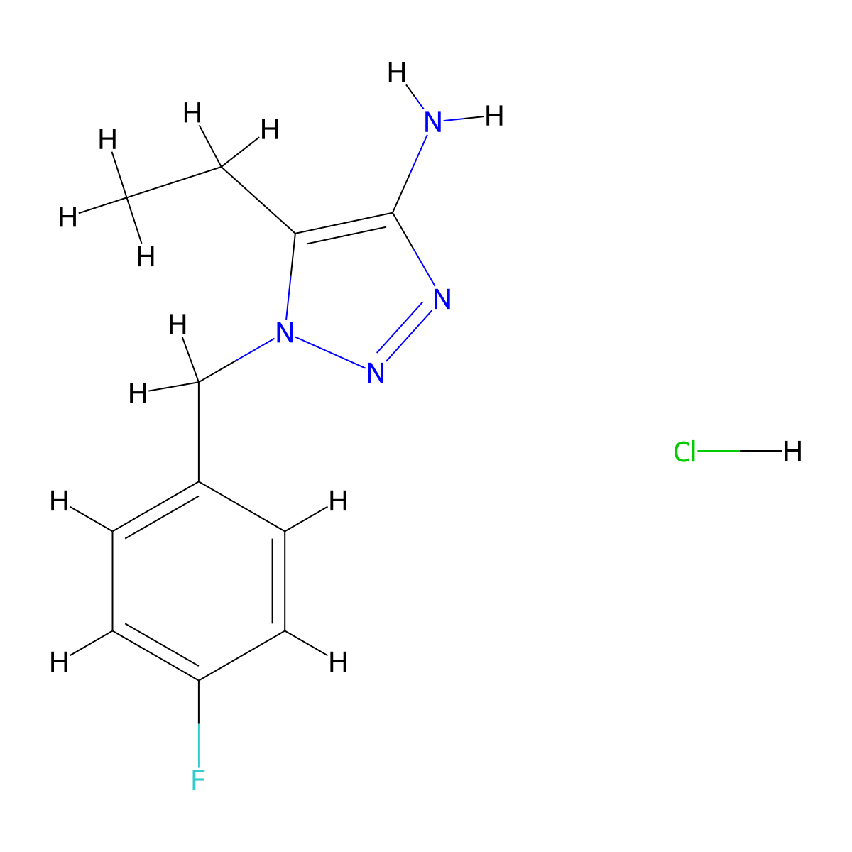 5-ethyl-1-((4-fluorophenyl)methyl)-1H-1,2,3-triazol-4-amine hydrochloride molecular structure, CAS 1798728-30-9
