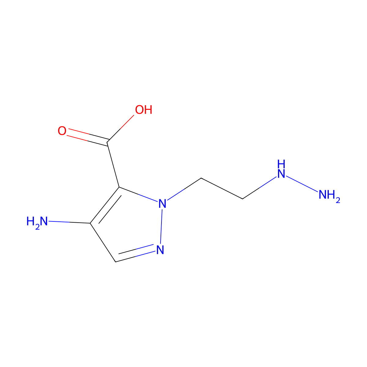4-amino-1-(2-hydrazinylethyl)-1H-pyrazole-5-carboxylic acid molecular structure, CAS 1798730-48-9