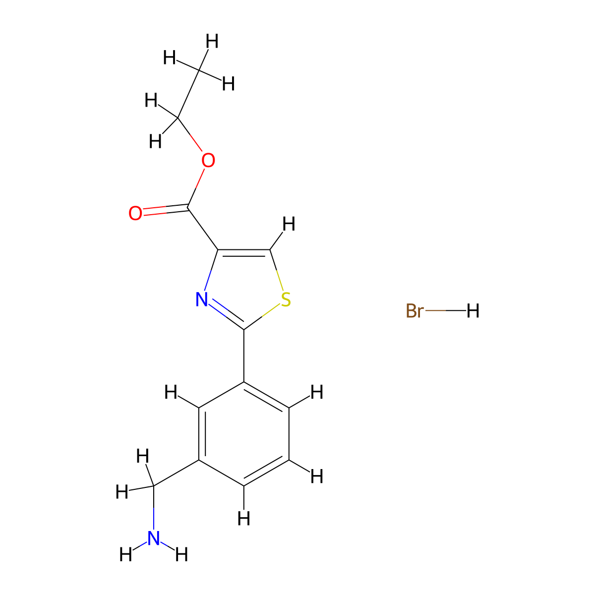 Ethyl 2-[3-(aminomethyl)phenyl]-1,3-thiazole-4-carboxylate hydrobromide molecular structure, CAS 1798732-59-8