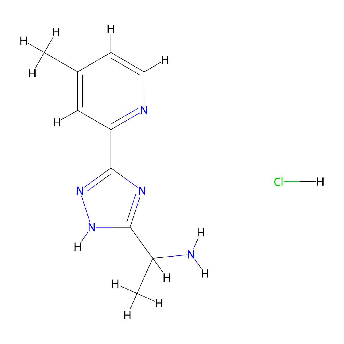 1-[3-(4-methylpyridin-2-yl)-1H-1,2,4-triazol-5-yl]ethan-1-amine hydrochloride molecular structure, CAS 1798732-70-3
