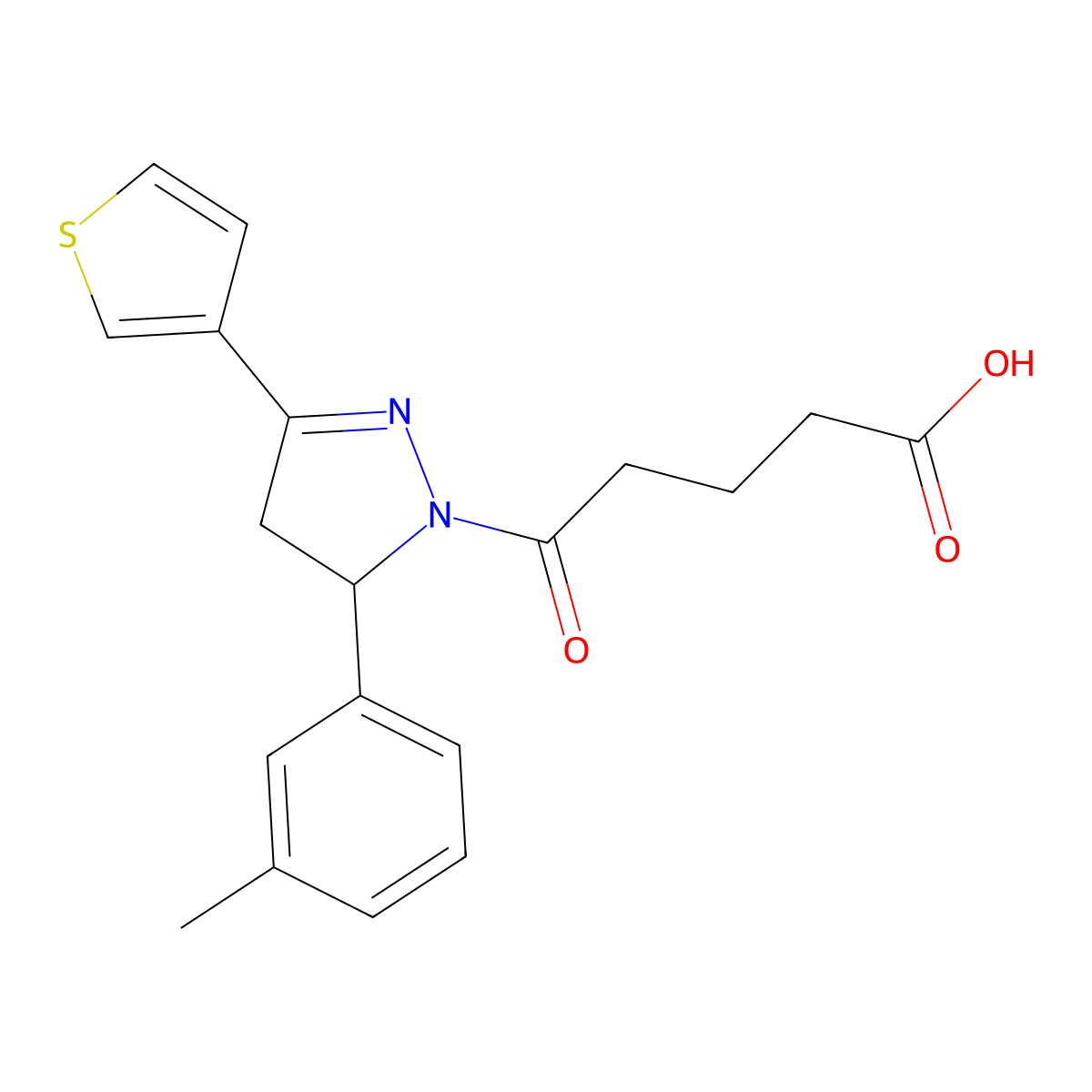 5-[5-(3-methylphenyl)-3-(thiophen-3-yl)-4,5-dihydro-1H-pyrazol-1-yl]-5-oxopentanoic acid molecular structure, CAS 1798746-43-6