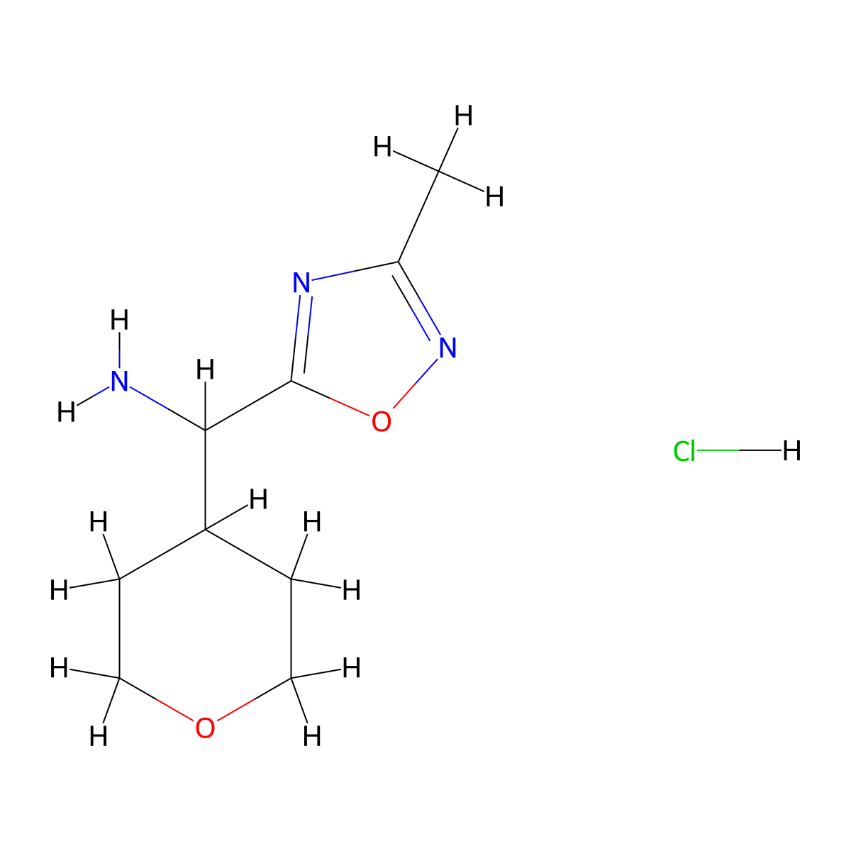 (3-Methyl-1,2,4-oxadiazol-5-yl)(oxan-4-yl)methanamine hydrochloride molecular structure, CAS 1798767-40-4