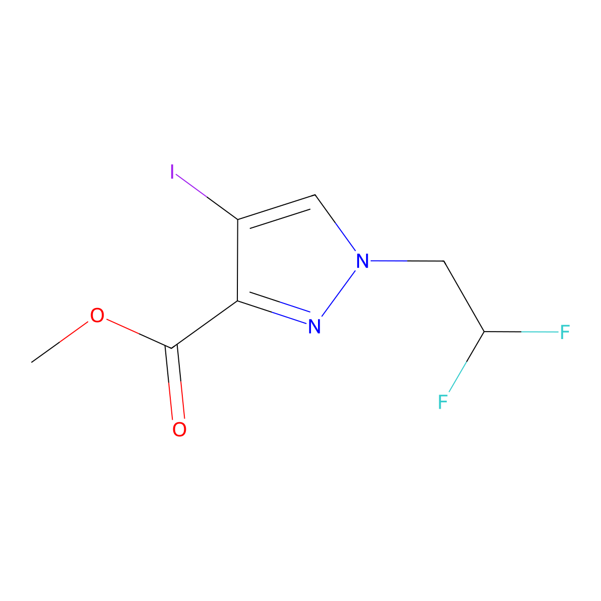 methyl 1-(2,2-difluoroethyl)-4-iodo-1H-pyrazole-3-carboxylate molecular structure, CAS 1798775-93-5