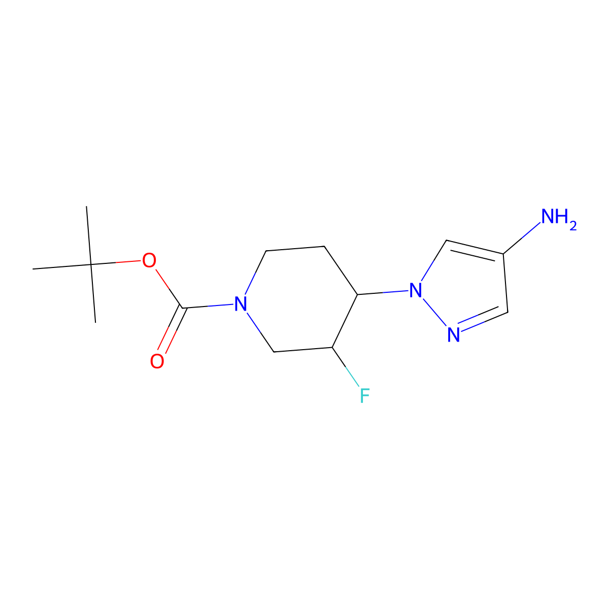 tert-butyl 4-(4-amino-1H-pyrazol-1-yl)-3-fluoropiperidine-1-carboxylate molecular structure, CAS 1798794-06-5