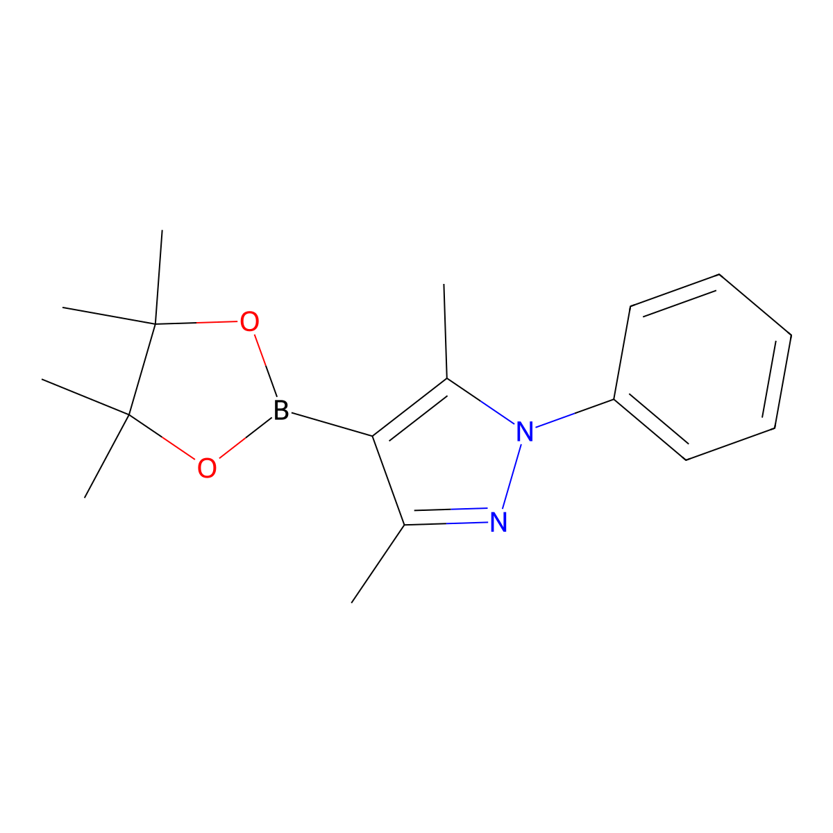 3,5-dimethyl-1-phenyl-4-(tetramethyl-1,3,2-dioxaborolan-2-yl)-1H-pyrazole molecular structure, CAS 1798817-17-0